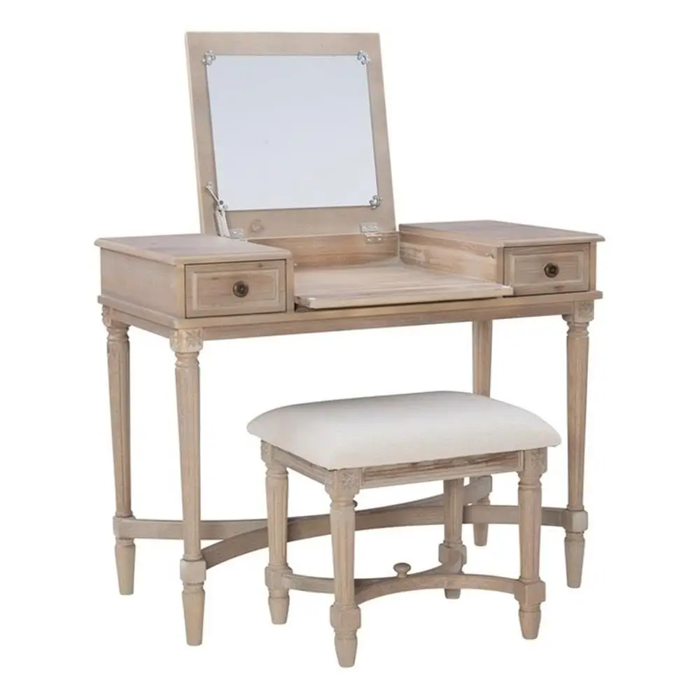 Cyndi Wood Vanity amp Padded Stool Set Flip Mirror 2 Drawers in Gray Wash
Cyndi Wood Vanity amp Padded Stool Set Flip Mirror 2 Drawers in Gray Wash