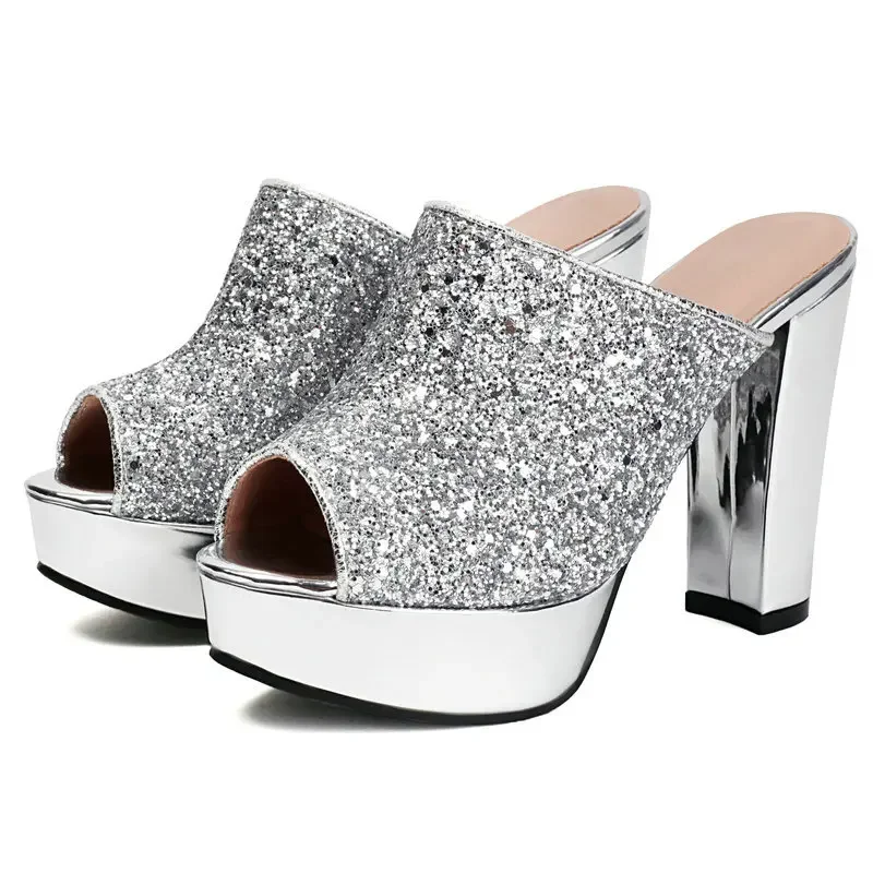 Block High Heels Women Sandals Sequins Glitter Bling Sexy Peep Toe Summer Slides Gold Silver Slippers Platform Sandals
Block High Heels Women Sandals Sequins Glitter Bling Sexy Peep Toe Summer Slides Gold Silver Slippers Platform Sandals