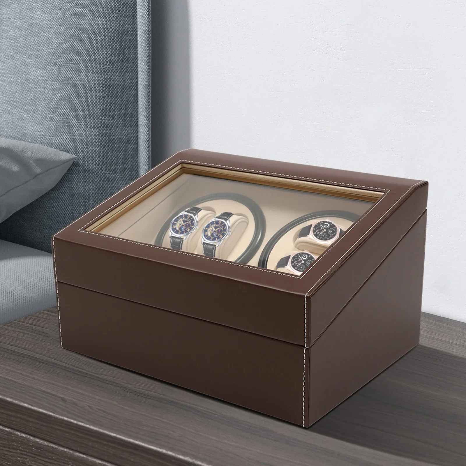 Brown Leather 4+6 Slots Automatic Watch Box, Multi Functional Wristwatch Organizer - 12"×9"×7" Overall Size Watch Collector Case
Brown Leather 4+6 Slots Automatic Watch Box, Multi Functional Wristwatch Organizer - 12"×9"×7" Overall Size Watch Collector Case