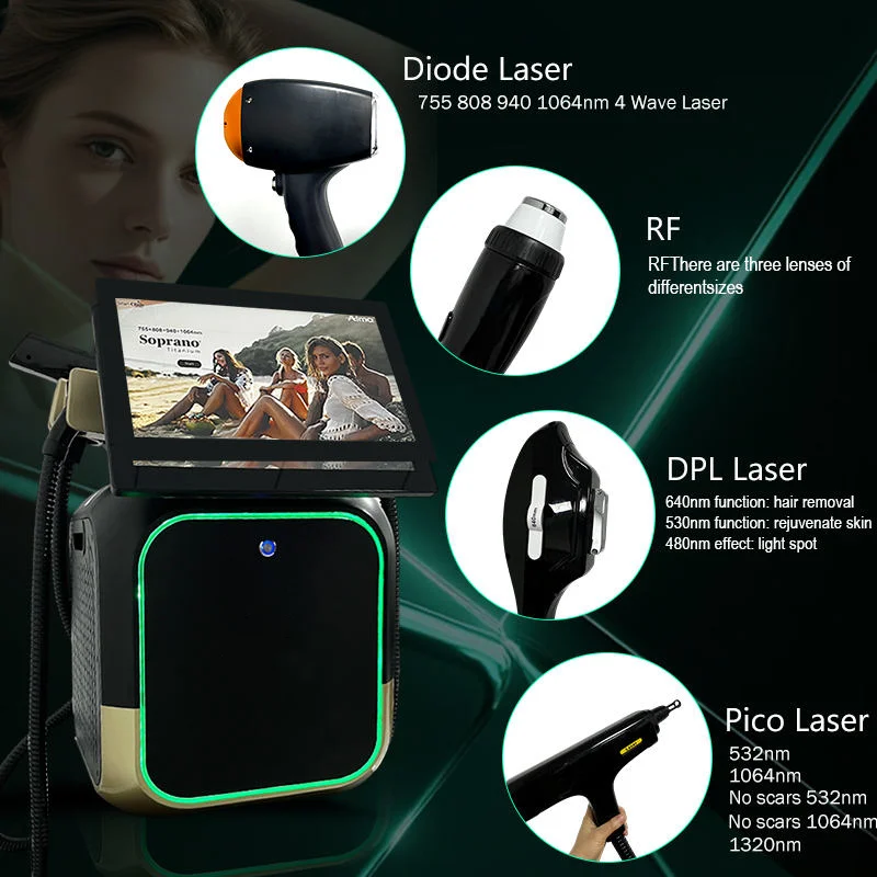 4 IN 1 Soprano Titanium Ice Platinum Diode Laser Hair Removal Machine 4 Wave 808NM Diode Laser OPT IPL Laser Hair Removal Machin
4 IN 1 Soprano Titanium Ice Platinum Diode Laser Hair Removal Machine 4 Wave 808NM Diode Laser OPT IPL Laser Hair Removal Machin