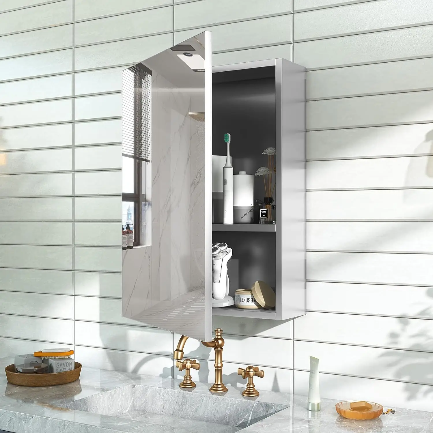 18x14 Inch Bathroom Medicine Cabinet with Mirror, Pre-Assembled Bathroom Medicine Cabinets, Surface/Recessed Wall Mounted Farmho
18x14 Inch Bathroom Medicine Cabinet with Mirror, Pre-Assembled Bathroom Medicine Cabinets, Surface/Recessed Wall Mounted Farmho