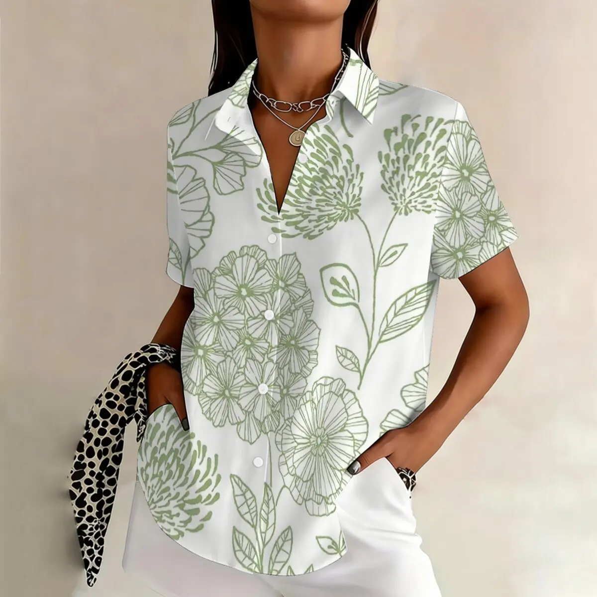 New plus-size women's floral print short-sleeved shirt, loose fit, slimming, stylish for both casual and work occasions
New plus-size women's floral print short-sleeved shirt, loose fit, slimming, stylish for both casual and work occasions