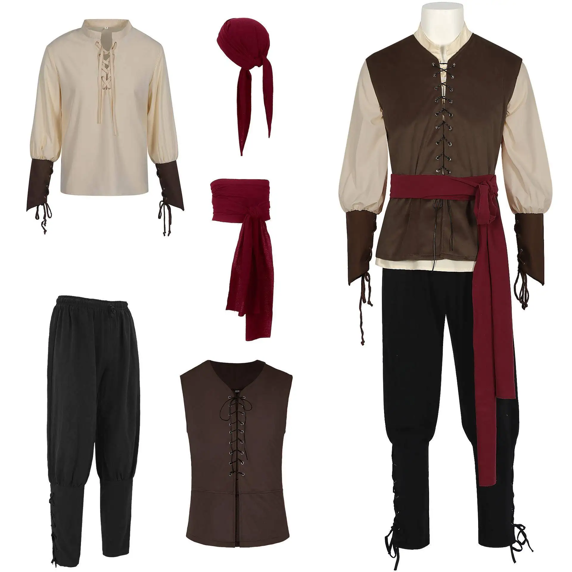 Men's Pirate Costume Set Renaissance Middle Ages Viking Halloween Clothes Shirt And Vest for Cultural And Artistic Rebirth
Men's Pirate Costume Set Renaissance Middle Ages Viking Halloween Clothes Shirt And Vest for Cultural And Artistic Rebirth