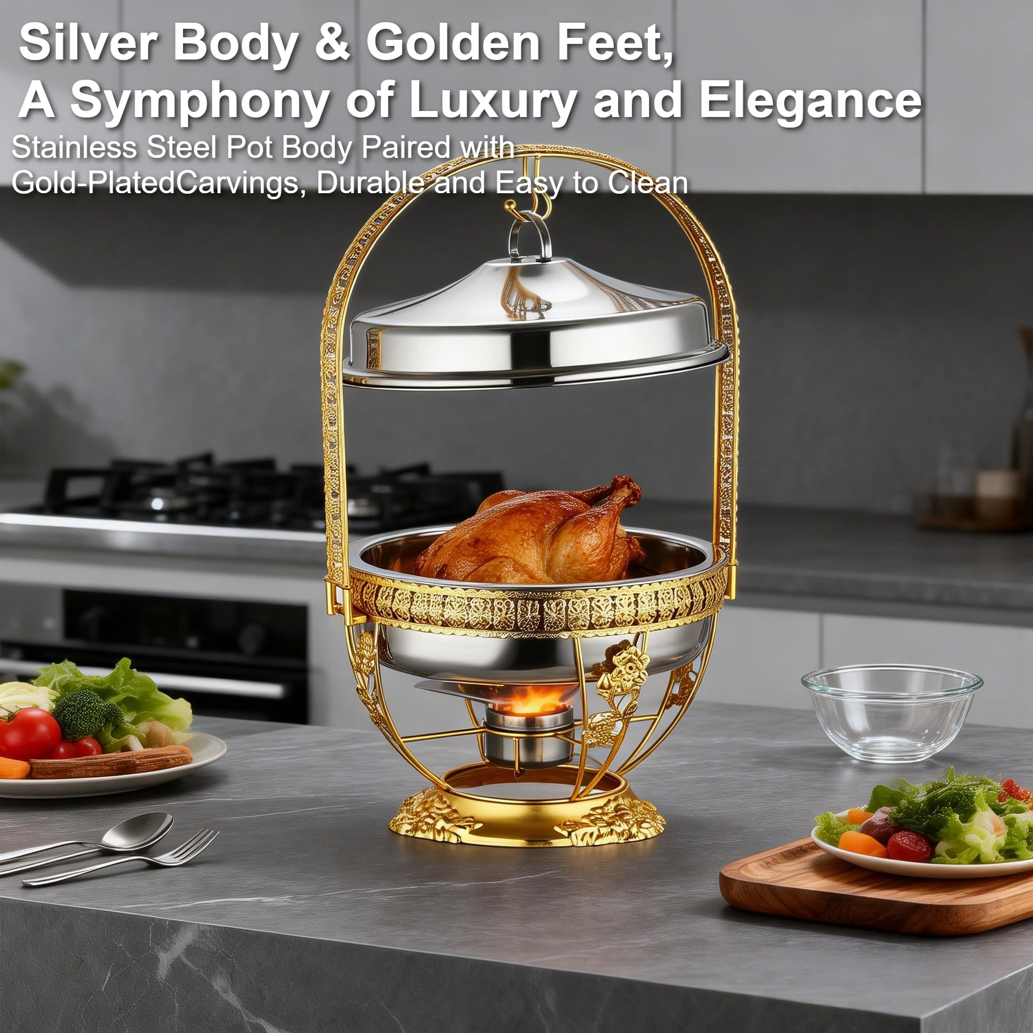 Stainless Steel 42cm/16.54inch Heatable Chafing Dish with Lid, Banquet Food Warmer 7L/7.4QT Buffet Food Warmer Pot
Stainless Steel 42cm/16.54inch Heatable Chafing Dish with Lid, Banquet Food Warmer 7L/7.4QT Buffet Food Warmer Pot