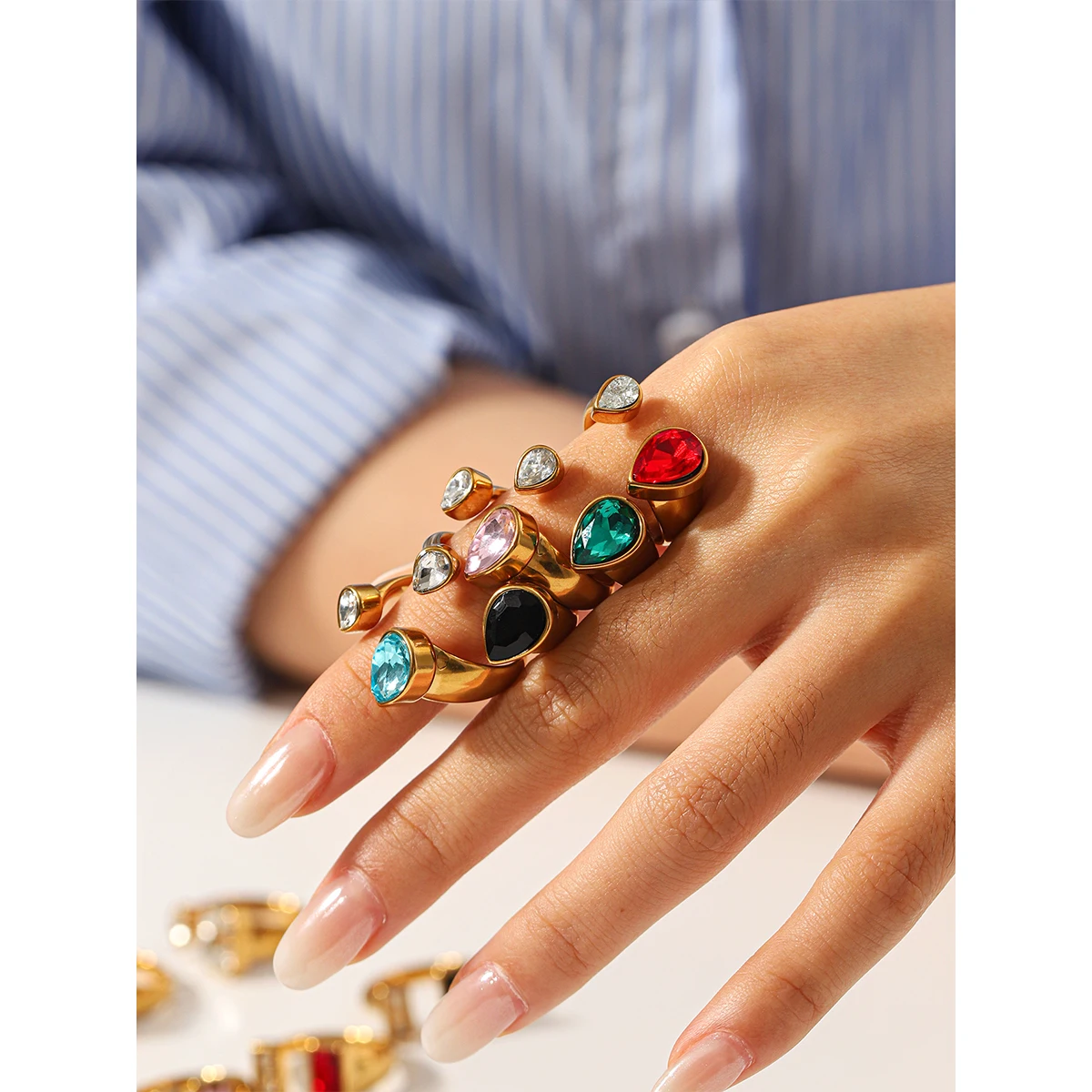 18K Gold Plated Stainless Steel Multicolor Zircon Ring Exquisite Shiny Crystal Square Teardrop Round Jewelry Gift For Women's
18K Gold Plated Stainless Steel Multicolor Zircon Ring Exquisite Shiny Crystal Square Teardrop Round Jewelry Gift For Women's