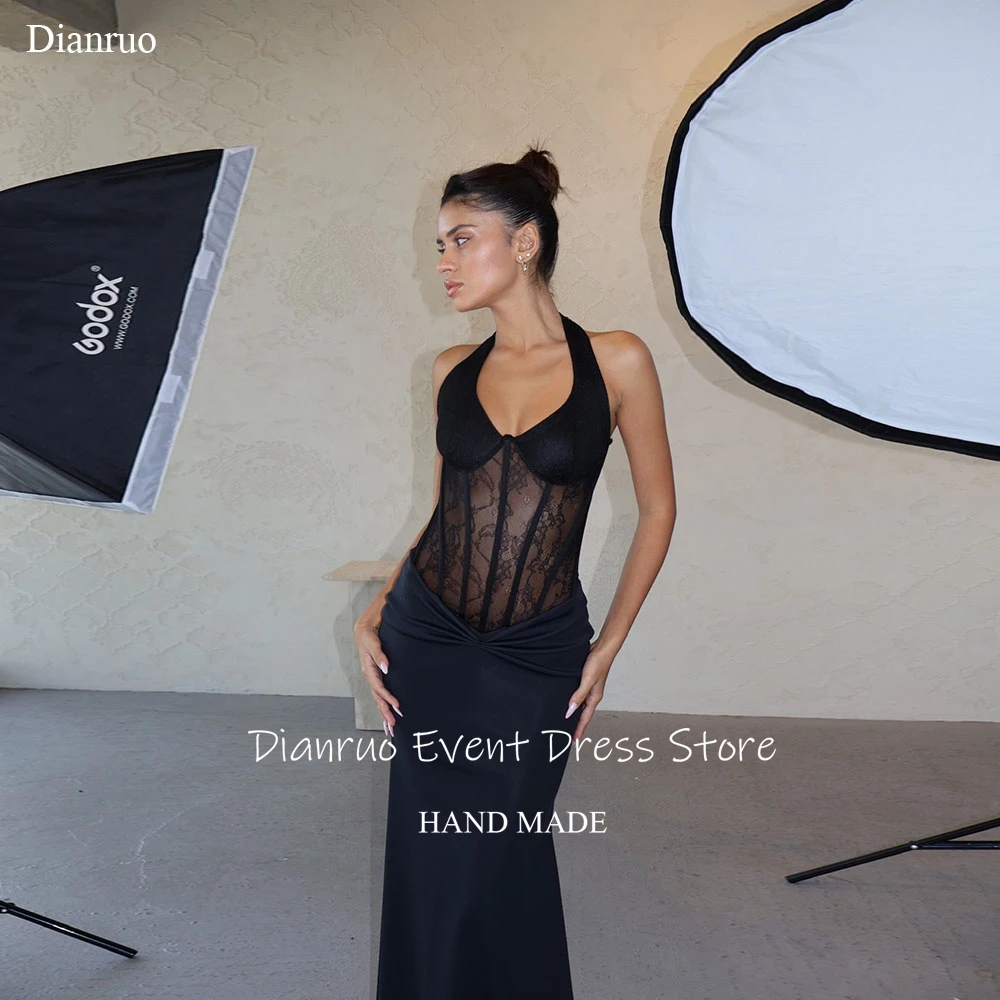 Dianruo Halter Neck Mermaid Evening Dress Lace Sleeveless Sexy Vestido Largo Elegante Black Appliques Robes De Soirée Customized
Dianruo Halter Neck Mermaid Evening Dress Lace Sleeveless Sexy Vestido Largo Elegante Black Appliques Robes De Soirée Customized