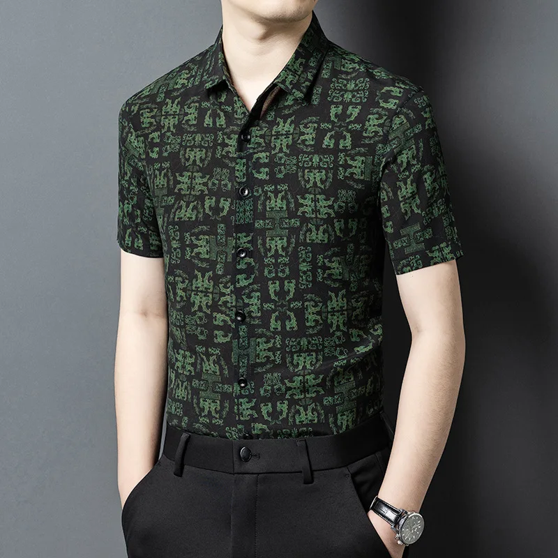 Xiangyunsha 100% mulberry silk short-sleeved men's shirt summer new middle-aged business casual ice silk satin thin shirt men
Xiangyunsha 100% mulberry silk short-sleeved men's shirt summer new middle-aged business casual ice silk satin thin shirt men