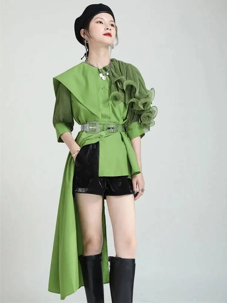 Pleated Women Green Irregular Long Blouse New Lapel Long Sleeve Loose Fit Shirt Fashion Spring Autumn 2026 17MKJ
Pleated Women Green Irregular Long Blouse New Lapel Long Sleeve Loose Fit Shirt Fashion Spring Autumn 2026 17MKJ