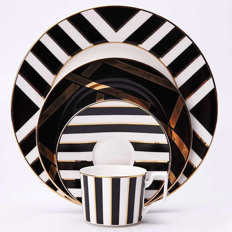 Deluxe Striped Gold Edged Ceramic Plate, Fruit Plate, Cake Plate, Western Style Steak Tableware, Coffee Cup Tea Cup Set
Deluxe Striped Gold Edged Ceramic Plate, Fruit Plate, Cake Plate, Western Style Steak Tableware, Coffee Cup Tea Cup Set