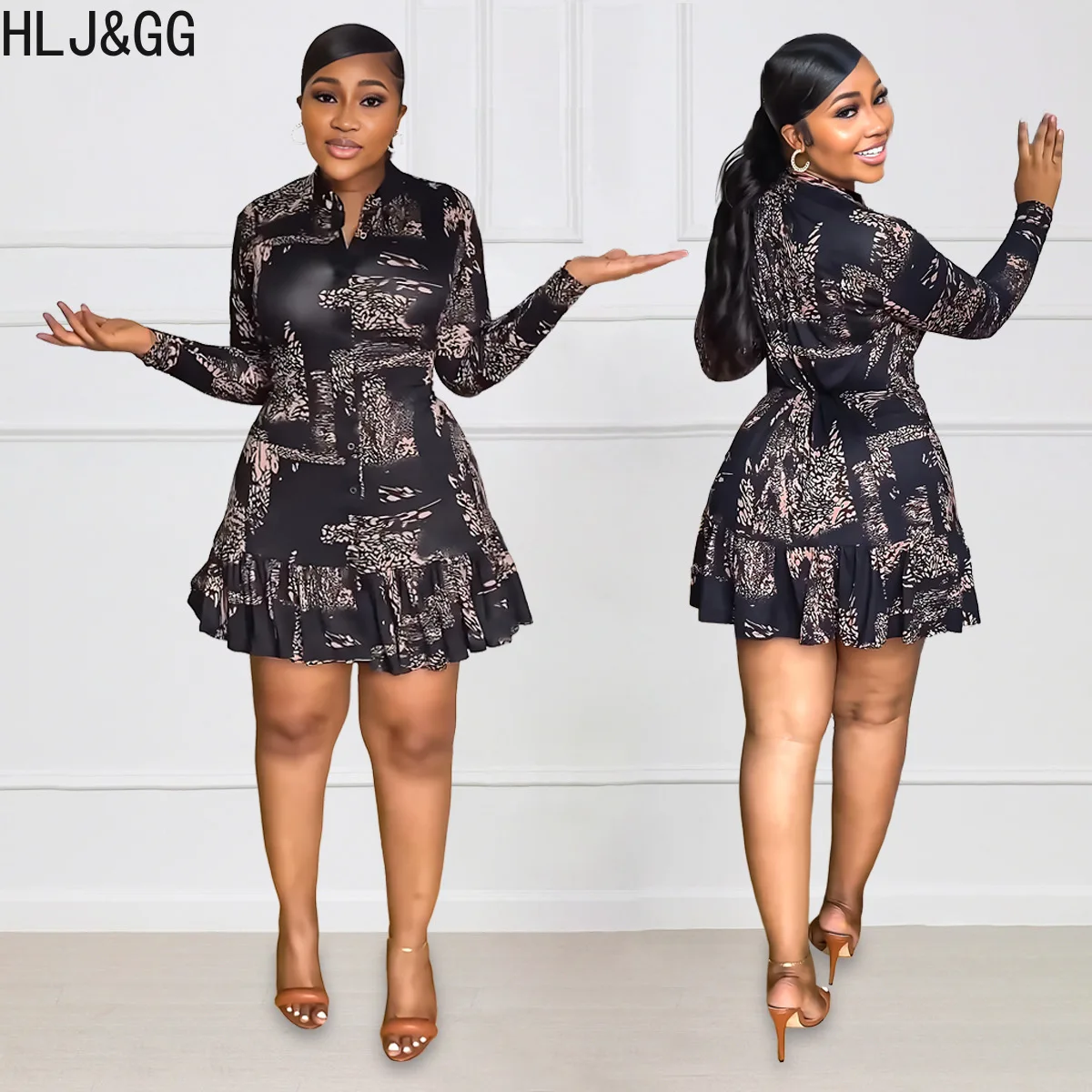HLJ&GG Black Women Printing Long Sleeve A-line Dresses Elegant Lady Turndown Collar Button Mini Vestidos Summer Pleated Clothing
HLJ&GG Black Women Printing Long Sleeve A-line Dresses Elegant Lady Turndown Collar Button Mini Vestidos Summer Pleated Clothing