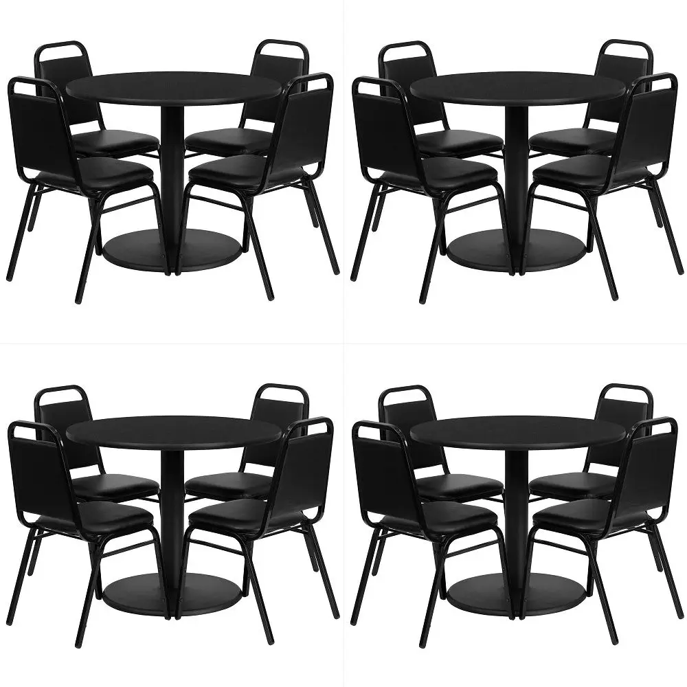 Carlton 36 Round Black Laminate Table Set with XBase and 4 Black Trapezoidal Back Banquet Chairs
Carlton 36 Round Black Laminate Table Set with XBase and 4 Black Trapezoidal Back Banquet Chairs