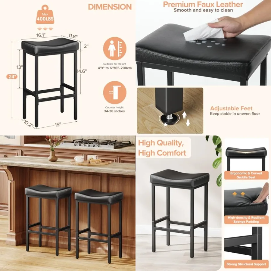 24 Inch Counter Height Bar Stools Set of 2, Compact Counter Stools for Small Spaces, Premium Faux Leather Barstools with Right-
24 Inch Counter Height Bar Stools Set of 2, Compact Counter Stools for Small Spaces, Premium Faux Leather Barstools with Right-