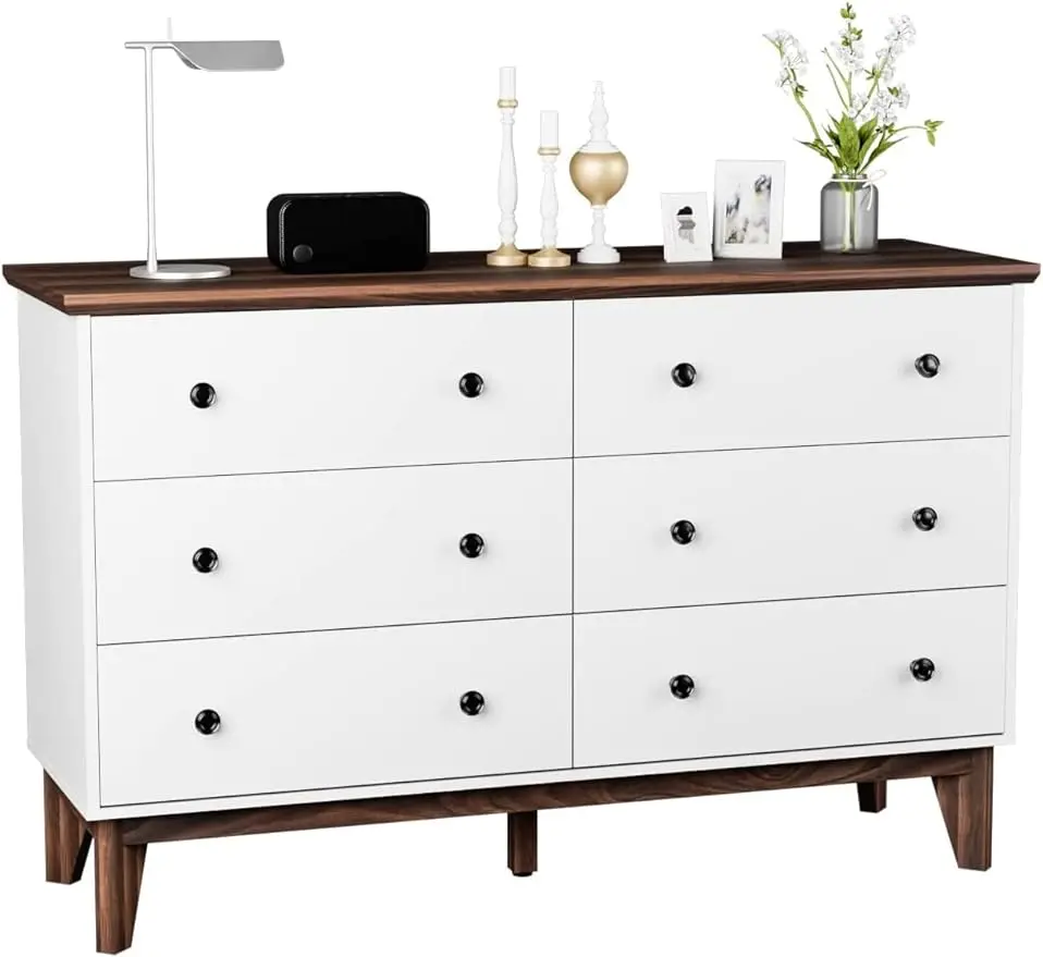 6 Drawer Double Dresser with Deep Drawers, Wood Chest of Drawers, Storage Dressers Organizer for Bedroom, White / Black
6 Drawer Double Dresser with Deep Drawers, Wood Chest of Drawers, Storage Dressers Organizer for Bedroom, White / Black