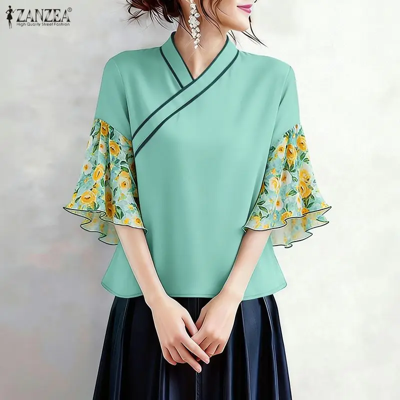 Летняя женская блузка ZANZEA 2026 в стиле бохо для отпуска, с цветочным пэчворком, стильным V-образным вырезом, рукавами 3/4, расклешенными рукавами, повседневная туника для работы
Летняя женская блузка ZANZEA 2026 в стиле бохо для отпуска, с цветочным пэчворком, стильным V-образным вырезом, рукавами 3/4, расклешенными рукавами, повседневная туника для работы