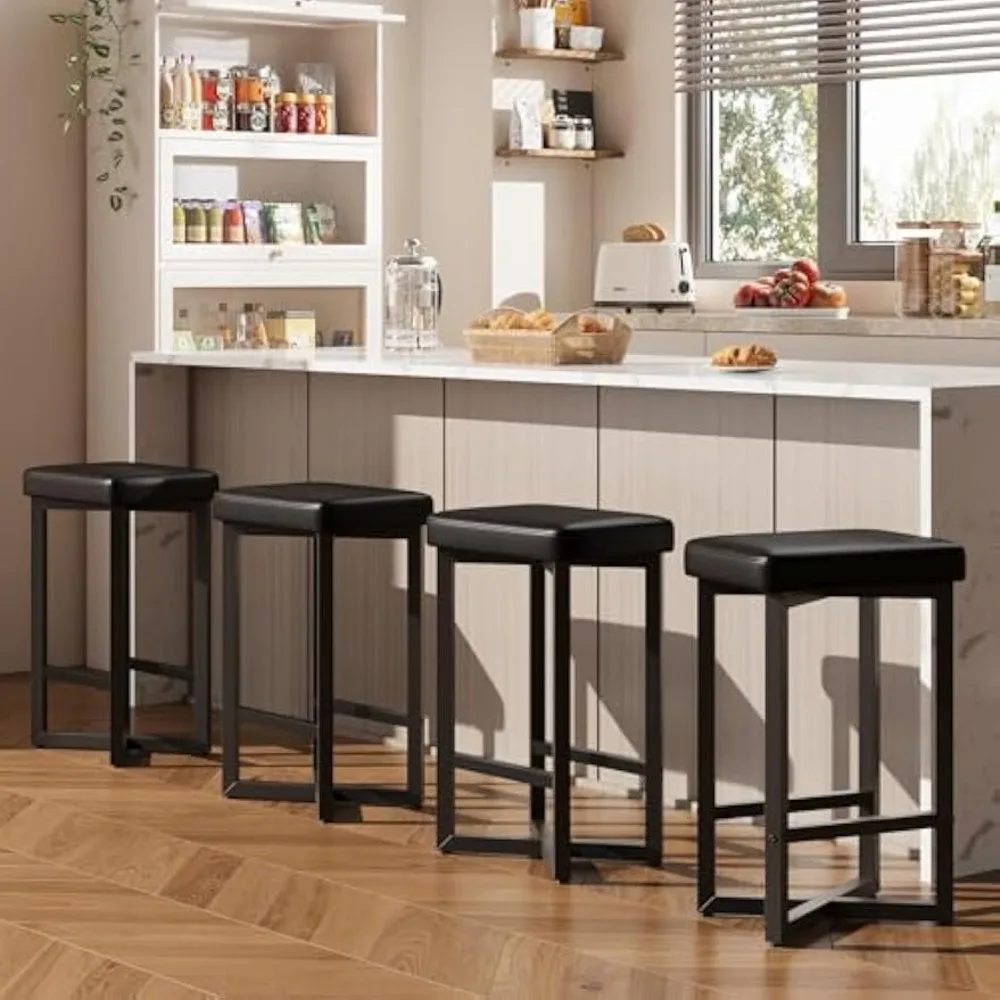 Bar Stools Set of 4, 24.6" Counter Height Backless Barstools, Upholstered PU Leather Seats with Metal X-Frame & Footrest, Moder
Bar Stools Set of 4, 24.6" Counter Height Backless Barstools, Upholstered PU Leather Seats with Metal X-Frame & Footrest, Moder