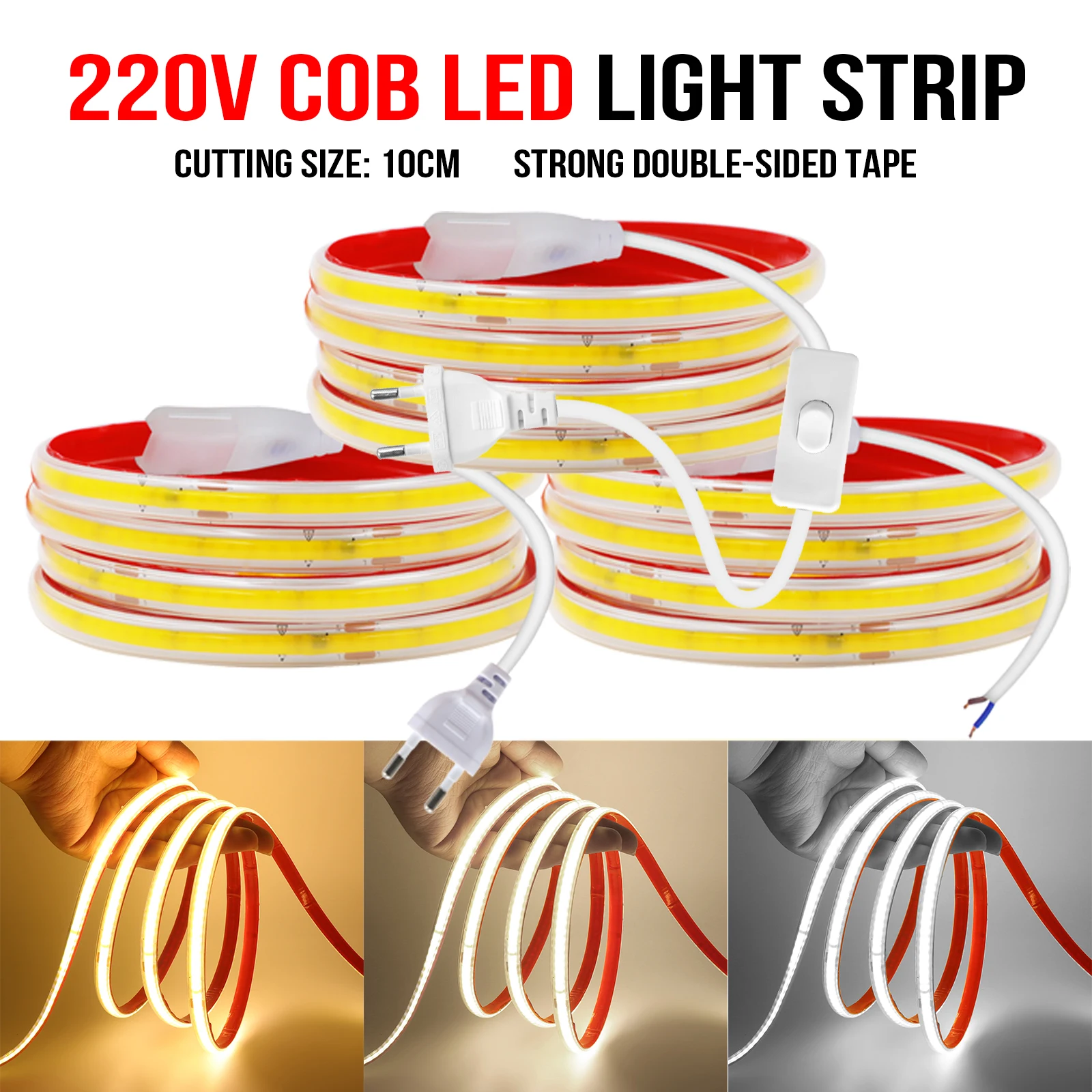 COB LED Strip 220V Waterproof Adhesive LED Light with IC High Brightness 240LEDs/m Flex Tape Linear Lighting 0.5m 5m 10m 20m 40m
COB LED Strip 220V Waterproof Adhesive LED Light with IC High Brightness 240LEDs/m Flex Tape Linear Lighting 0.5m 5m 10m 20m 40m