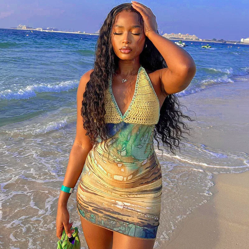 Sleeveless Backless Scenery Print Knitted Patchwork Sexy Slim Mini Dress 2023 Summer Women Beach Vacation Party Vestido
Sleeveless Backless Scenery Print Knitted Patchwork Sexy Slim Mini Dress 2023 Summer Women Beach Vacation Party Vestido