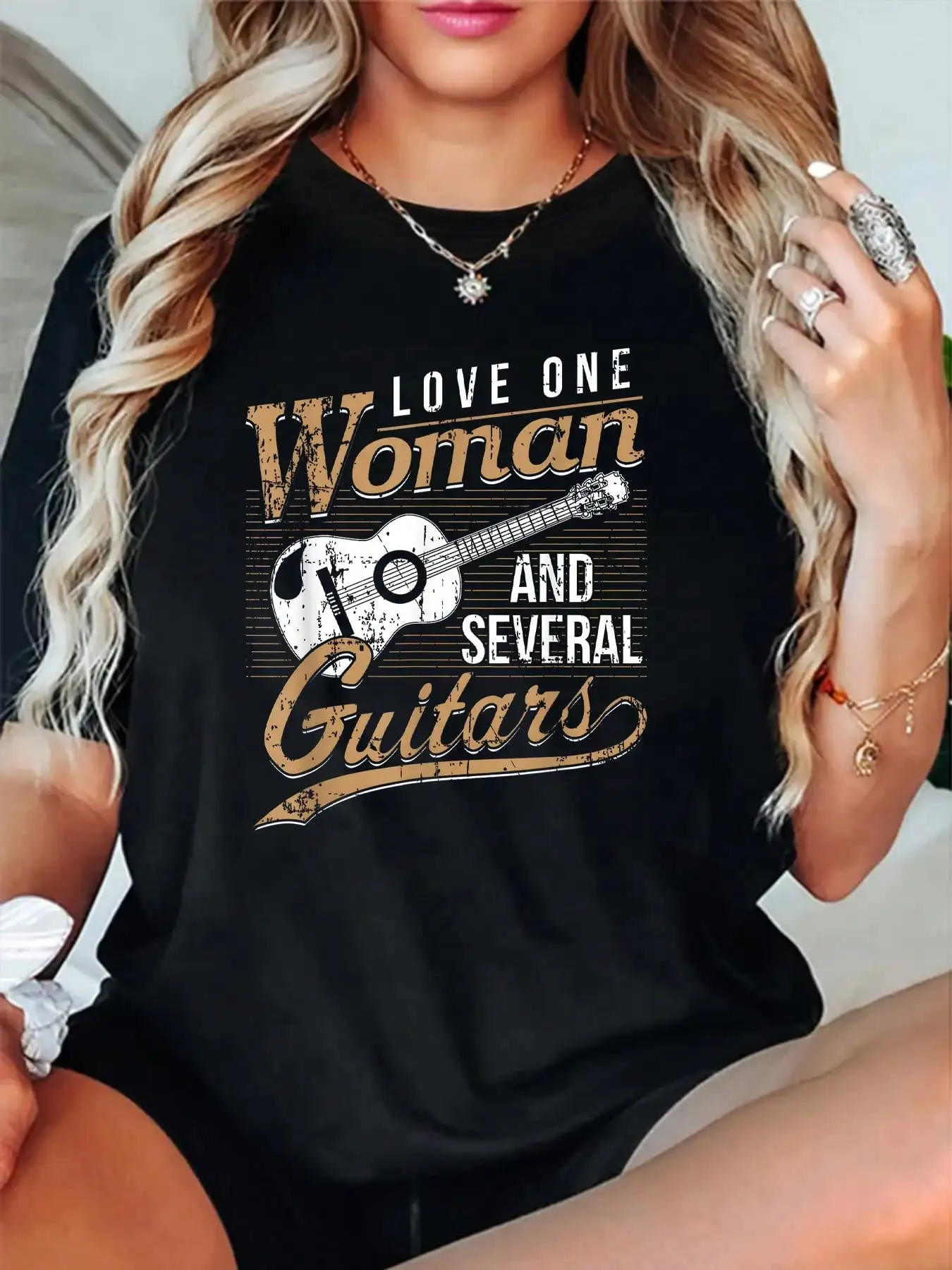 Woman's Guitar Print Round Neck Short Sleeve T-Shirt For Women Casual, Summer , Women Top Tees Women Tops
Woman's Guitar Print Round Neck Short Sleeve T-Shirt For Women Casual, Summer , Women Top Tees Women Tops