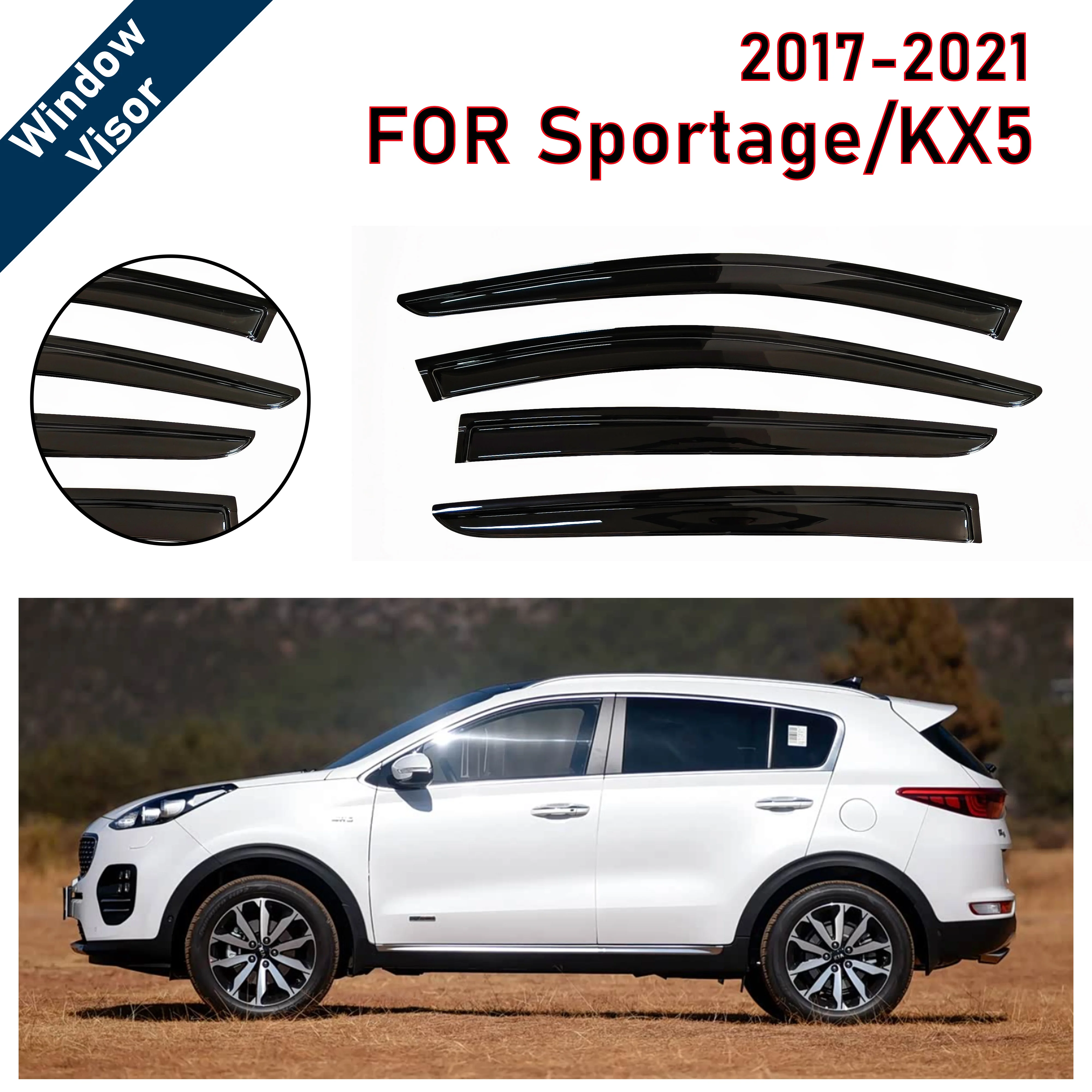 Window Visor for Kia Sportage/KX5 2017-2021 | 4pcs Rain Guard Wind Deflector | Car Weather Shield Accessory
Window Visor for Kia Sportage/KX5 2017-2021 | 4pcs Rain Guard Wind Deflector | Car Weather Shield Accessory