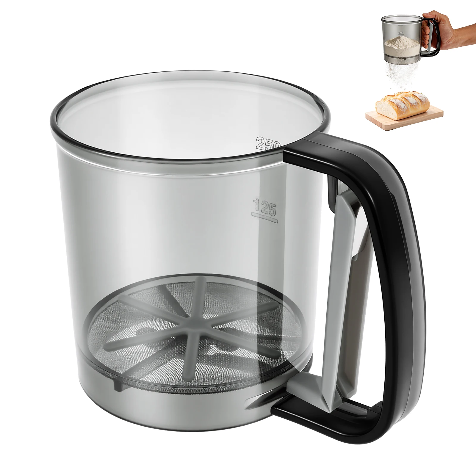 1Pc Plastic Flour Sifter Hand Press Baking Powder Sifter Versatile Flour Sifting Cup with Scale Fine Mesh Flour Sieve for Baking
1Pc Plastic Flour Sifter Hand Press Baking Powder Sifter Versatile Flour Sifting Cup with Scale Fine Mesh Flour Sieve for Baking