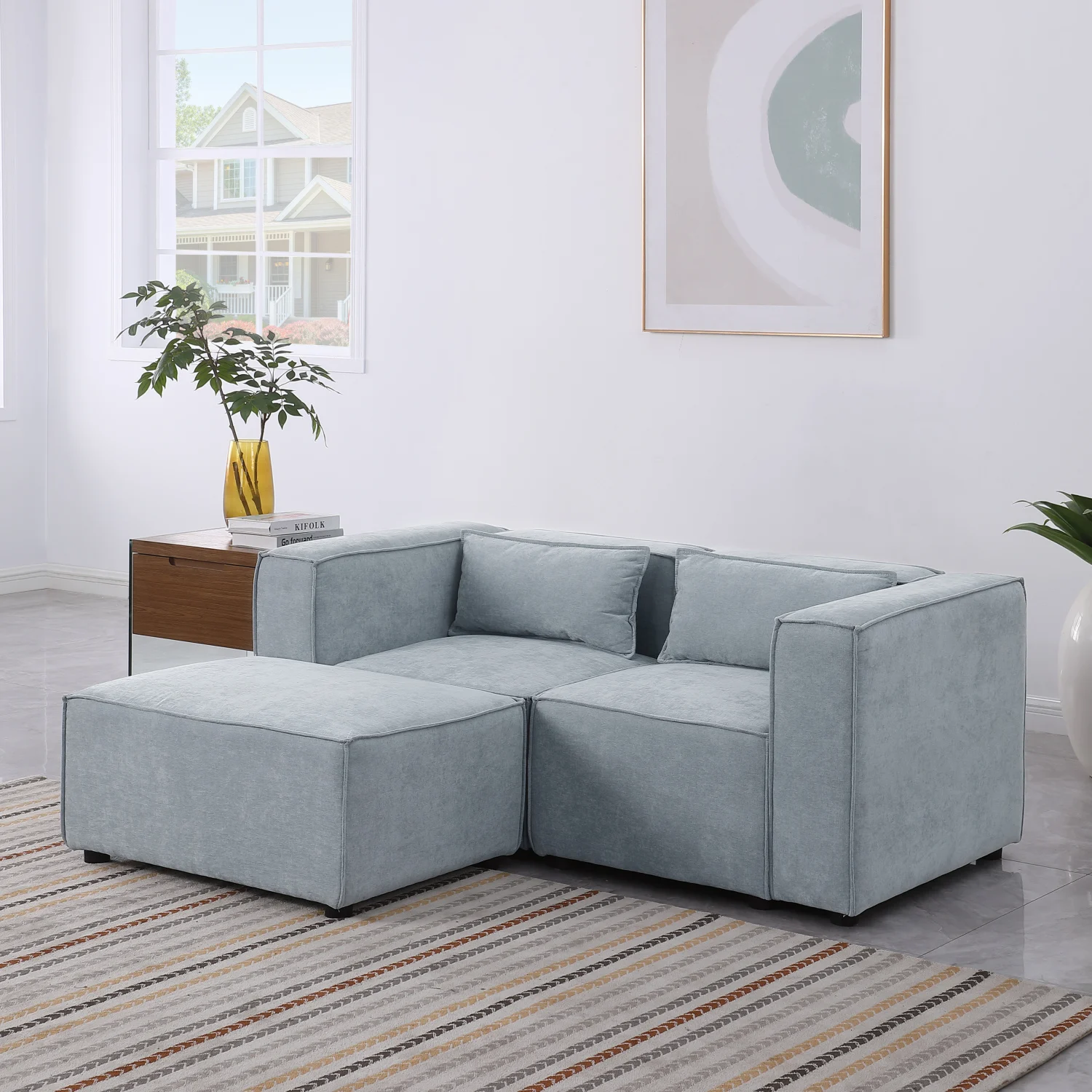 Modular Grayish Blue Chenille Fabric Knock Down Sofa - Simple, Grand, Soft Seat & Back
Modular Grayish Blue Chenille Fabric Knock Down Sofa - Simple, Grand, Soft Seat & Back