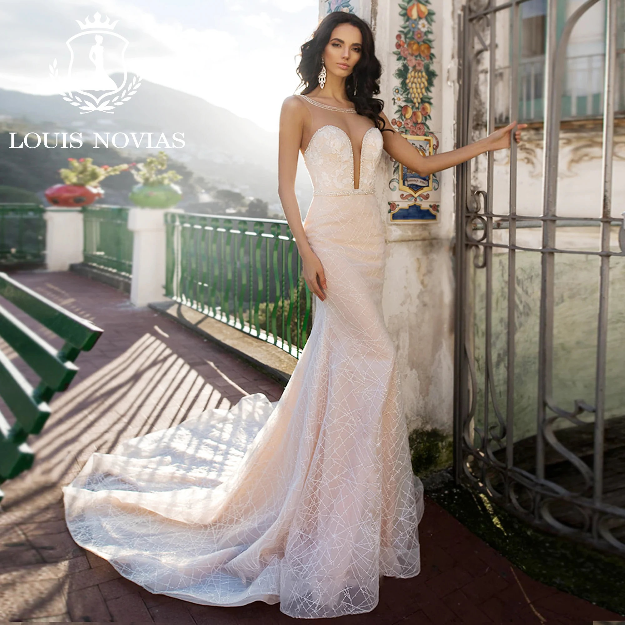 LOUIS NOVIAS Mermaid Wedding Dress For Women Simple Sparkling SCOOP Beading Semi-Transparent Wedding Gown Vestidos De Novia
LOUIS NOVIAS Mermaid Wedding Dress For Women Simple Sparkling SCOOP Beading Semi-Transparent Wedding Gown Vestidos De Novia