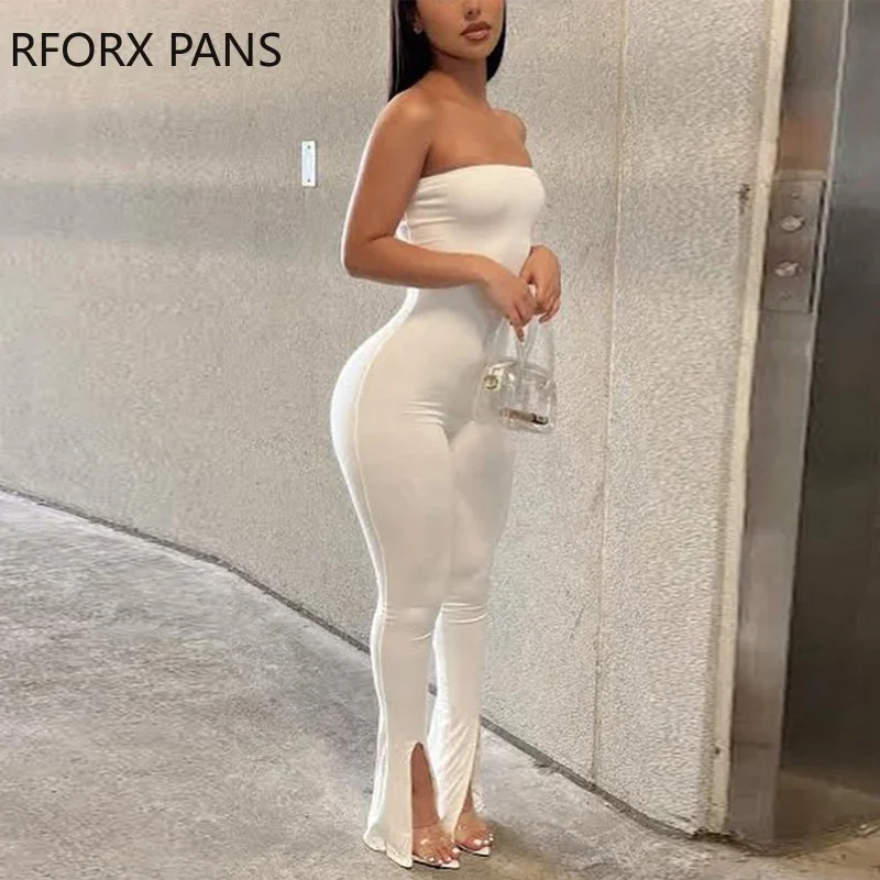 Women Elegant Stapless Off Shoulder Solid Bodycon Skinny Small Silt Leg White Jumpsuit
Women Elegant Stapless Off Shoulder Solid Bodycon Skinny Small Silt Leg White Jumpsuit