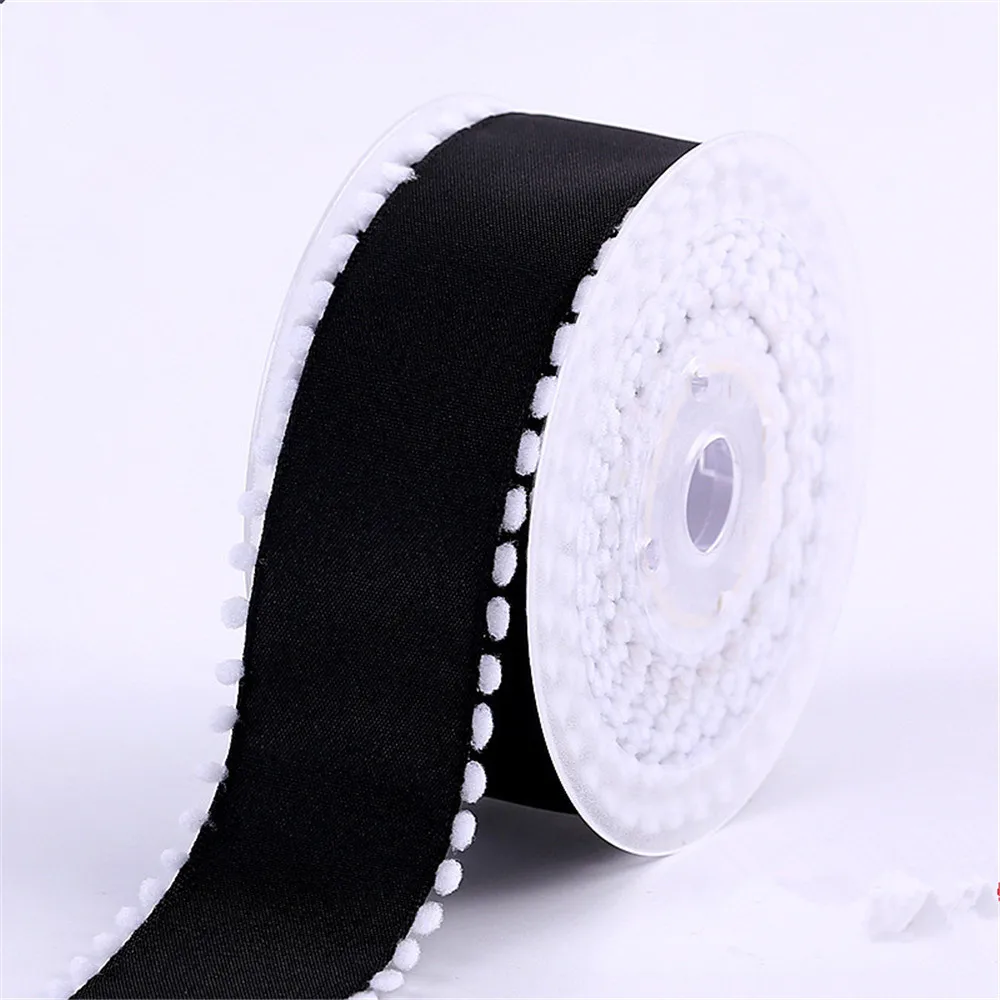 38MM 25yards Black Ribbon Wired Edge with White Cotton Ball Edge for Christmas Decoration New Year Gift Wrapping 1-1/2inch
38MM 25yards Black Ribbon Wired Edge with White Cotton Ball Edge for Christmas Decoration New Year Gift Wrapping 1-1/2inch