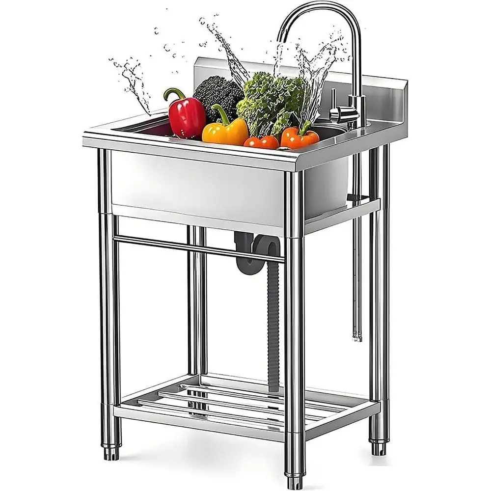 Outdoor Stainless Steel Utility Sink - Single Bowl for Kitchen, Laundry, Garage, and Patio Use
Outdoor Stainless Steel Utility Sink - Single Bowl for Kitchen, Laundry, Garage, and Patio Use