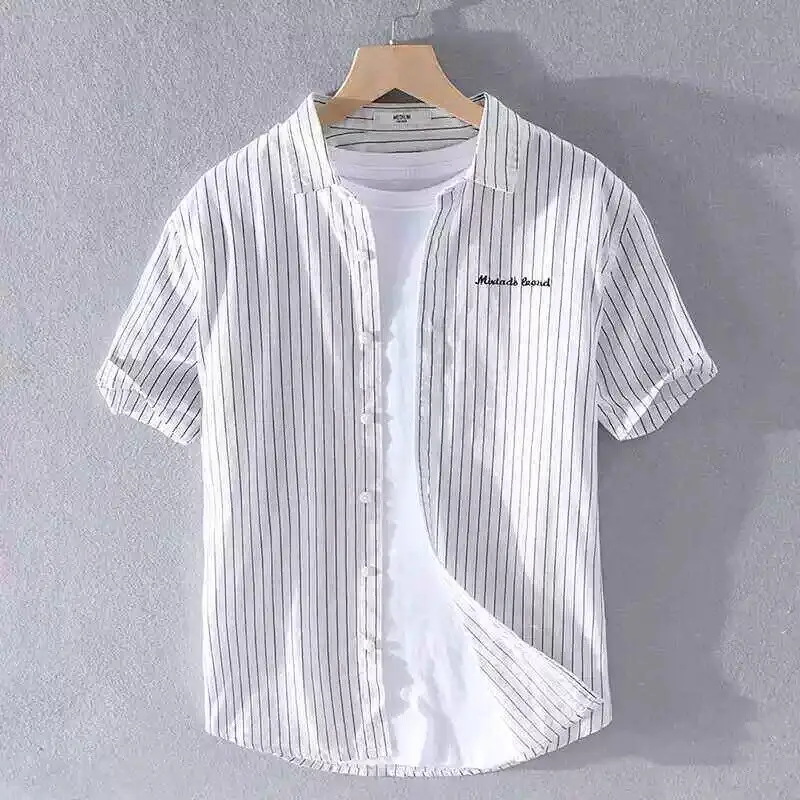 Loose Men's Short Sleeve Shirt Summer Business Stripes Casual Style Youth Popular Polyester Fiber Thin Model Not Deformable
Loose Men's Short Sleeve Shirt Summer Business Stripes Casual Style Youth Popular Polyester Fiber Thin Model Not Deformable