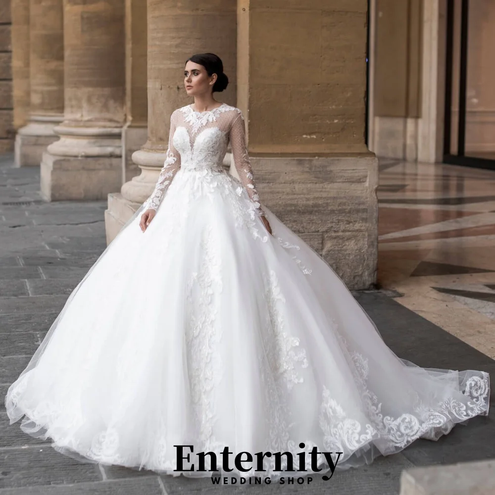 Customized Zipper Wedding Dresses O Neck Long Sleeve For Women Charming Simple Lace Applique Bridal Gowns Vestidos De Novia
Customized Zipper Wedding Dresses O Neck Long Sleeve For Women Charming Simple Lace Applique Bridal Gowns Vestidos De Novia