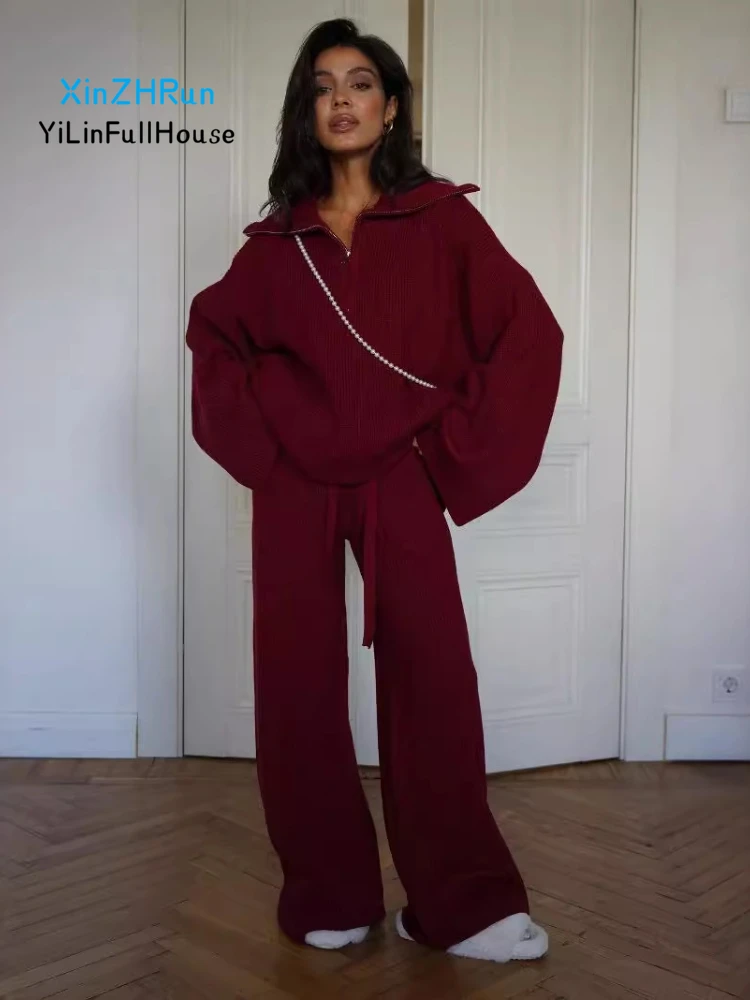 2024 Autumn Winter Women's Fashion Collar Trumpet Sleeve Half Zipper Sweater Elastic Waist Strap Loose Casual Trumpet Pants Set
2024 Autumn Winter Women's Fashion Collar Trumpet Sleeve Half Zipper Sweater Elastic Waist Strap Loose Casual Trumpet Pants Set