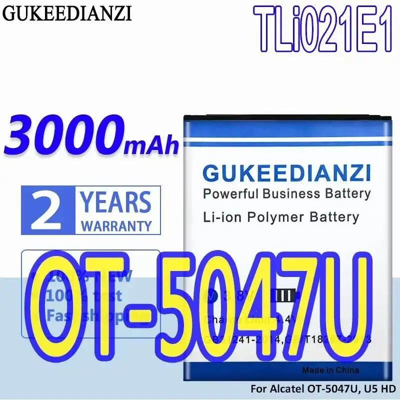 Для Alcatel OT-5047U U5 HD CAB2150008C1 3000 мАч Tli021e1 аккумулятор для мобильного телефона с быстрой зарядкой премиум-класса
Для Alcatel OT-5047U U5 HD CAB2150008C1 3000 мАч Tli021e1 аккумулятор для мобильного телефона с быстрой зарядкой премиум-класса
