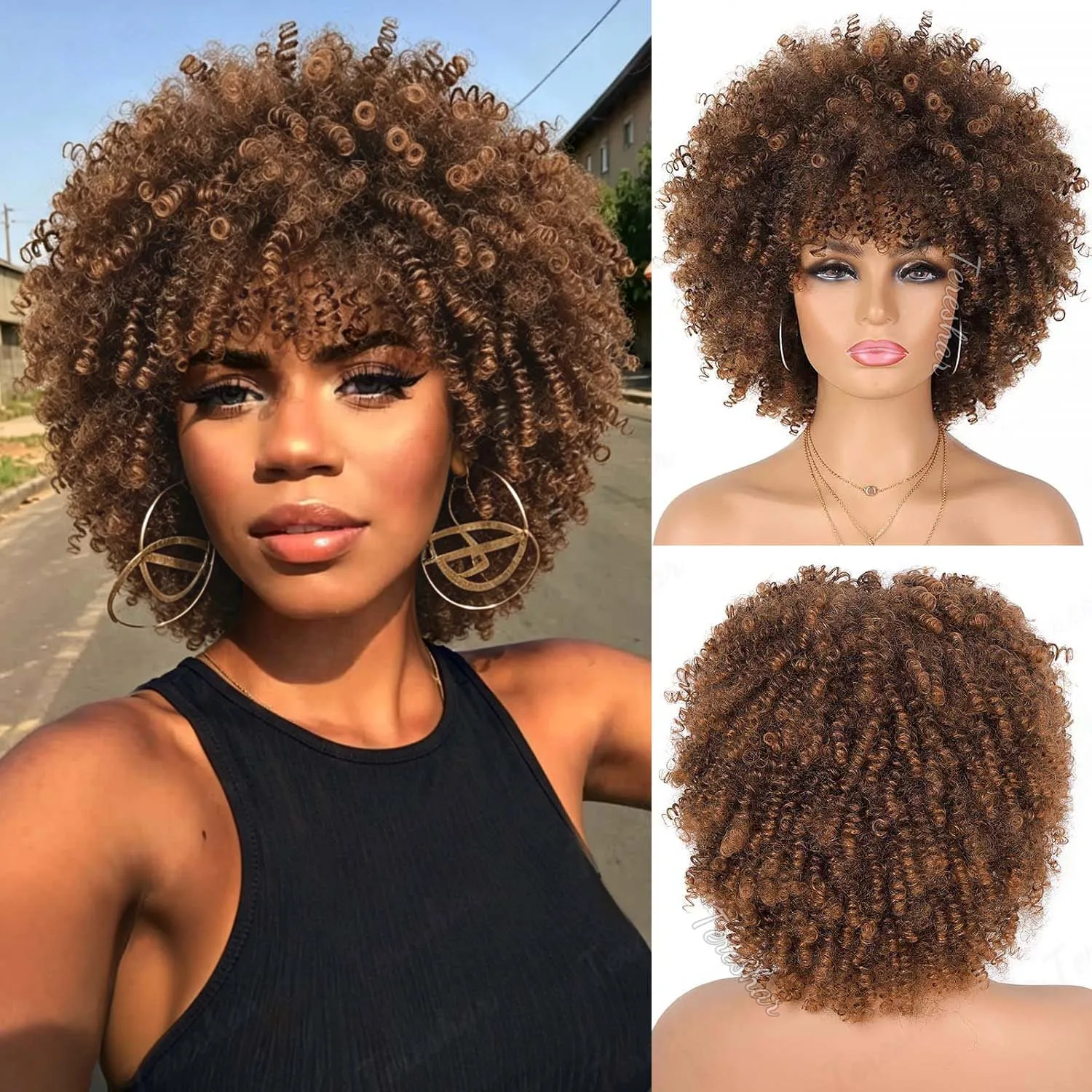 Synthetic Short Curly with Bangs for Black Women 8 inch Afro Kinky Curly Wig Fluffy and Soft Afro Curly Wig for Daily Party Use
Synthetic Short Curly with Bangs for Black Women 8 inch Afro Kinky Curly Wig Fluffy and Soft Afro Curly Wig for Daily Party Use