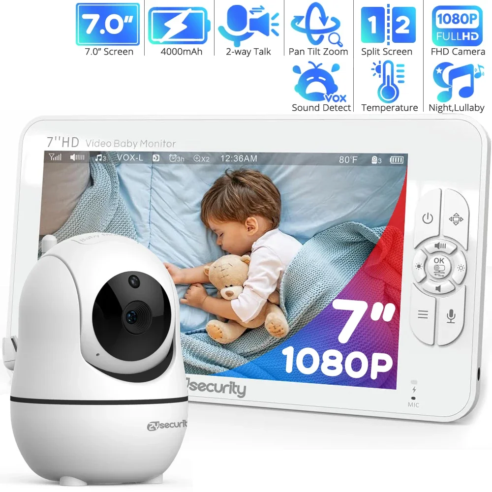 7 Inch Baby Monitor with Camera 1080P Pan-Tilt-Zoom Nanny Babyphone 2-way Audio Night Vision No WiFi 4000mAh Battery Babysitter
7 Inch Baby Monitor with Camera 1080P Pan-Tilt-Zoom Nanny Babyphone 2-way Audio Night Vision No WiFi 4000mAh Battery Babysitter