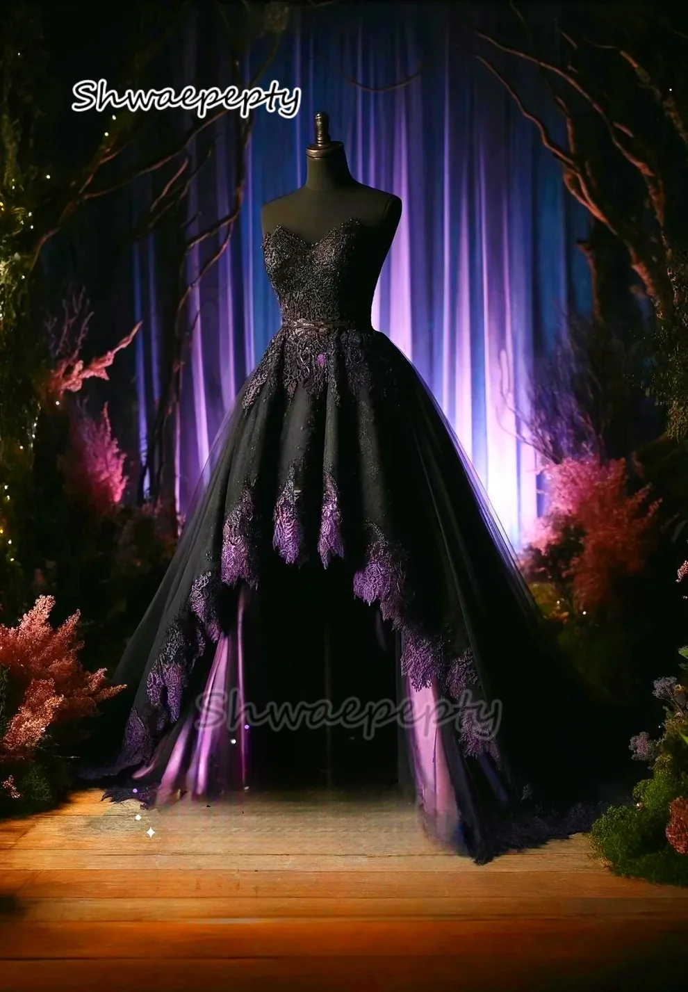 Vintage High Low Prom Dress Black And Purple A-Line Evening Gown Sweetheart Sleeveless Gothic Vestido De Novia Customized
Vintage High Low Prom Dress Black And Purple A-Line Evening Gown Sweetheart Sleeveless Gothic Vestido De Novia Customized