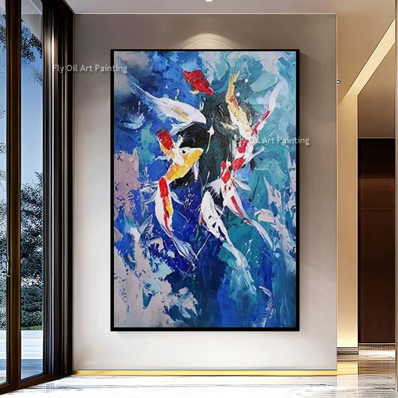 Modern Blue White Canvas Thick Sea Oil Painting Specail Design Hand Painted White Red Koi Fishes Home Wall Decor Items As Gifts
Modern Blue White Canvas Thick Sea Oil Painting Specail Design Hand Painted White Red Koi Fishes Home Wall Decor Items As Gifts