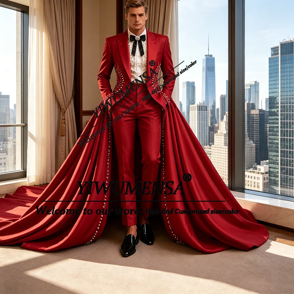 Brilliant Pearls Suit Men With Long Cape For Wedding Customized Groom Formal Party Tuxedos Customized Banquet Attire Man Outfits
Brilliant Pearls Suit Men With Long Cape For Wedding Customized Groom Formal Party Tuxedos Customized Banquet Attire Man Outfits