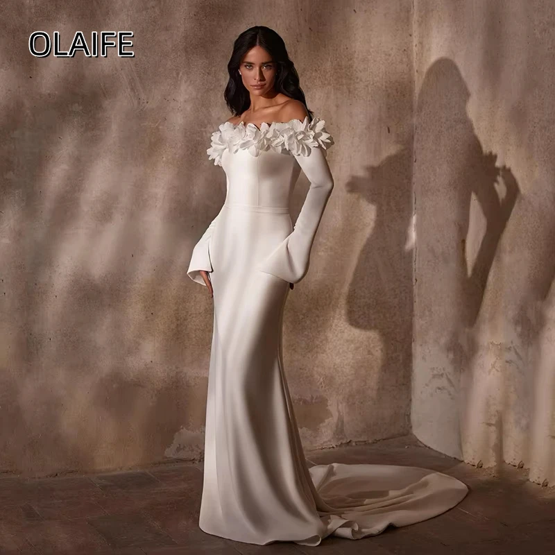 Olaife Formal Mermaid Wedding Dresses Long Sleeves Off The Shoulder Buttons Sweep Train 3D Flower Bridal Dress Princess Wear
Olaife Formal Mermaid Wedding Dresses Long Sleeves Off The Shoulder Buttons Sweep Train 3D Flower Bridal Dress Princess Wear