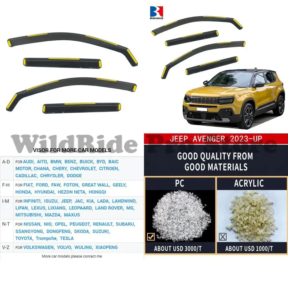 1 set For JEEP AVENGER 2023 High End Injection Deflector PC Car Rain Wind Auto Door Window Visor 
1 set For JEEP AVENGER 2023 High End Injection Deflector PC Car Rain Wind Auto Door Window Visor