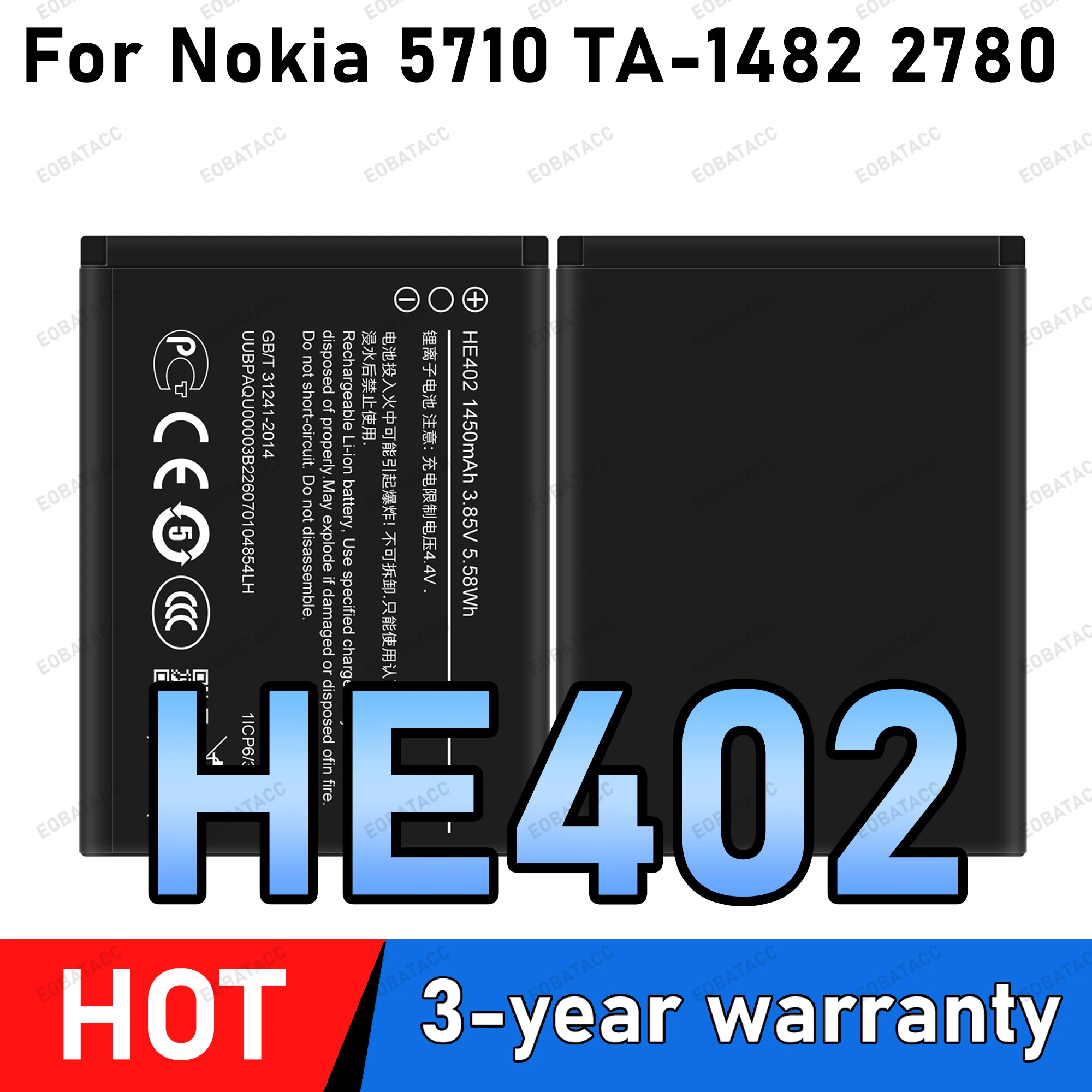 HE402 Replacement Battery For NOKIA 5710 TA-1482 2780 Batteries New High Quanlity BATTERY
HE402 Replacement Battery For NOKIA 5710 TA-1482 2780 Batteries New High Quanlity BATTERY