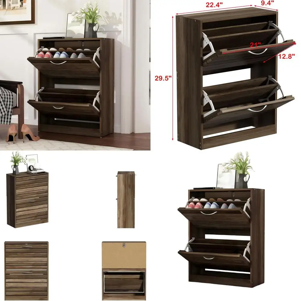 Современный шкаф для обуви с откидными ящиками для прихожей, отдельно стоящий органайзер для хранения (22.4Ш x 9.4Г x 29.2В), темно-коричневый
Современный шкаф для обуви с откидными ящиками для прихожей, отдельно стоящий органайзер для хранения (22.4Ш x 9.4Г x 29.2В), темно-коричневый
