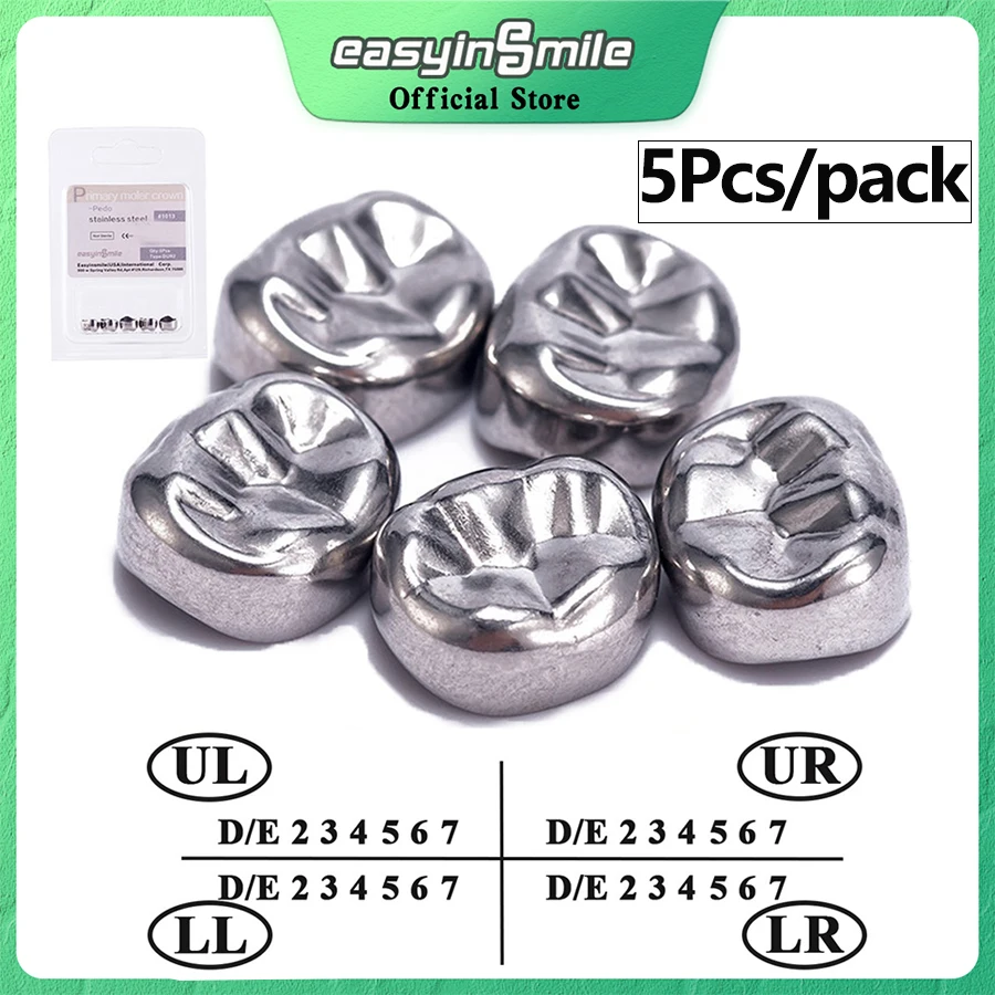 EASYINSMILE 5Pc/Pk Dental Kids Preformed Crowns UL UR LL LR Stainless Steel Primary Temporary 1st 2nd Molar Kids Crown Full Size
EASYINSMILE 5Pc/Pk Dental Kids Preformed Crowns UL UR LL LR Stainless Steel Primary Temporary 1st 2nd Molar Kids Crown Full Size