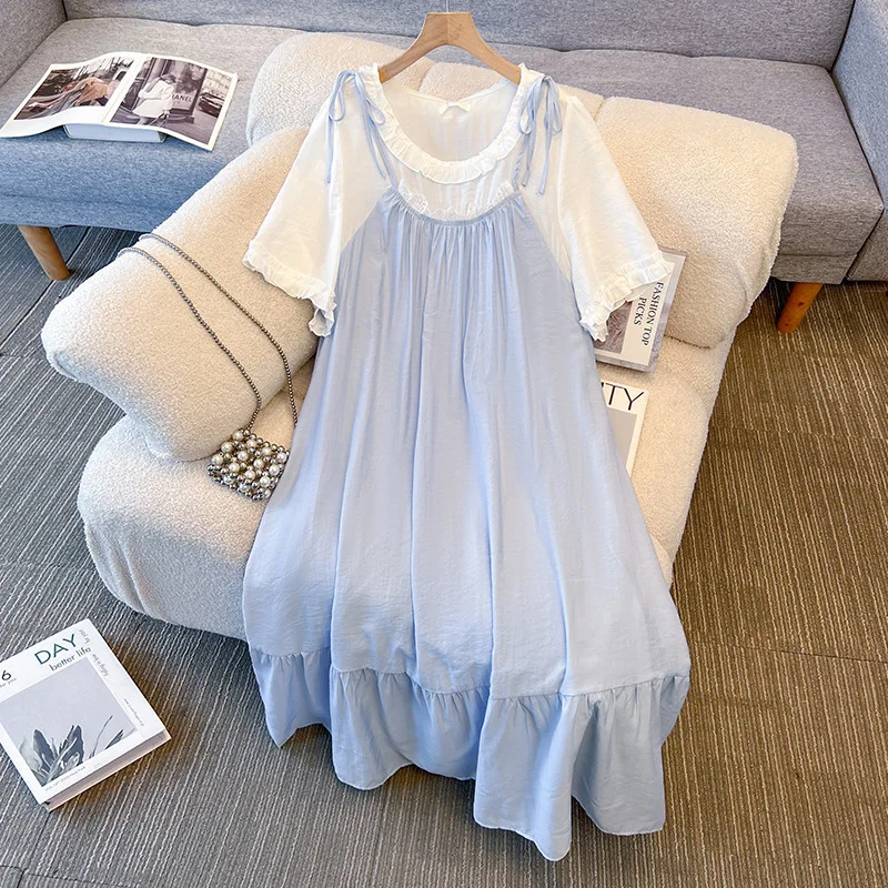 150Kg Plus Size Women's Bust 147 Summer Loose Fake Two-Piece Short Sleeved Gentle Dress 5XL 6XL 7XL 8XL 9XL
150Kg Plus Size Women's Bust 147 Summer Loose Fake Two-Piece Short Sleeved Gentle Dress 5XL 6XL 7XL 8XL 9XL
