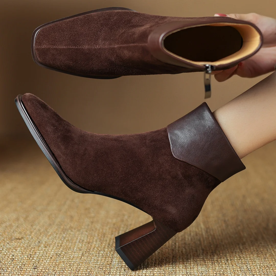 Women's natural suede leather cow leather patchwork side zip autumn 7cm thick high heel ankle boots elegant ladies short boots
Women's natural suede leather cow leather patchwork side zip autumn 7cm thick high heel ankle boots elegant ladies short boots