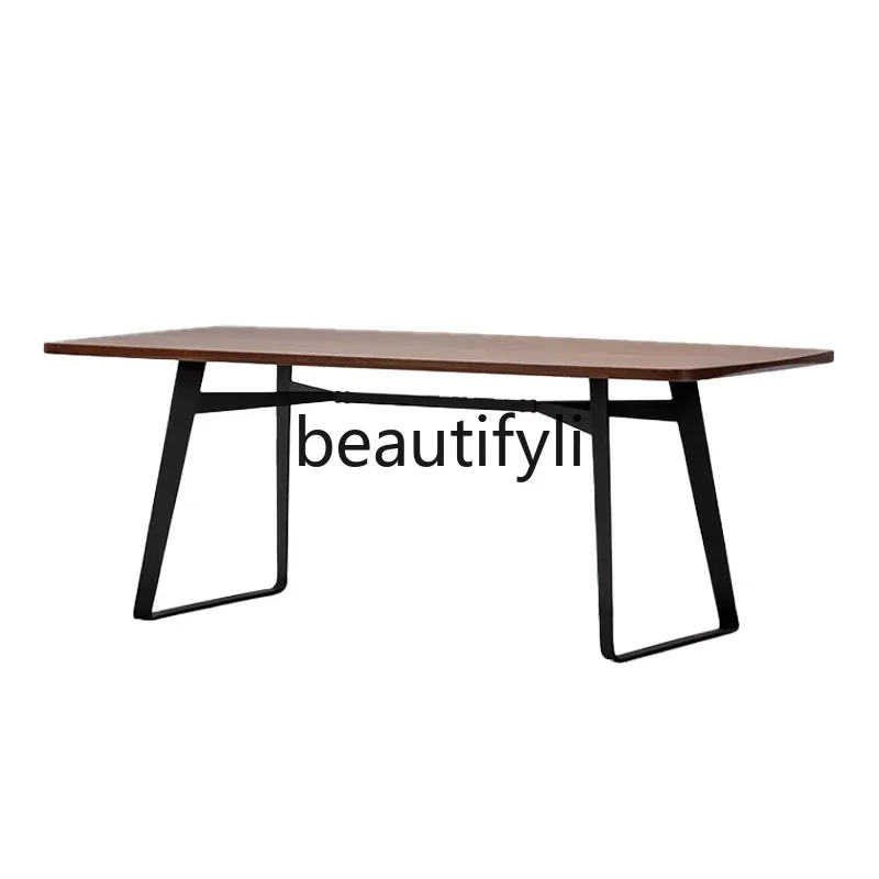 Nordic dining table solid wood industrial style household rectangular dining table black walnut workbench 
Nordic dining table solid wood industrial style household rectangular dining table black walnut workbench