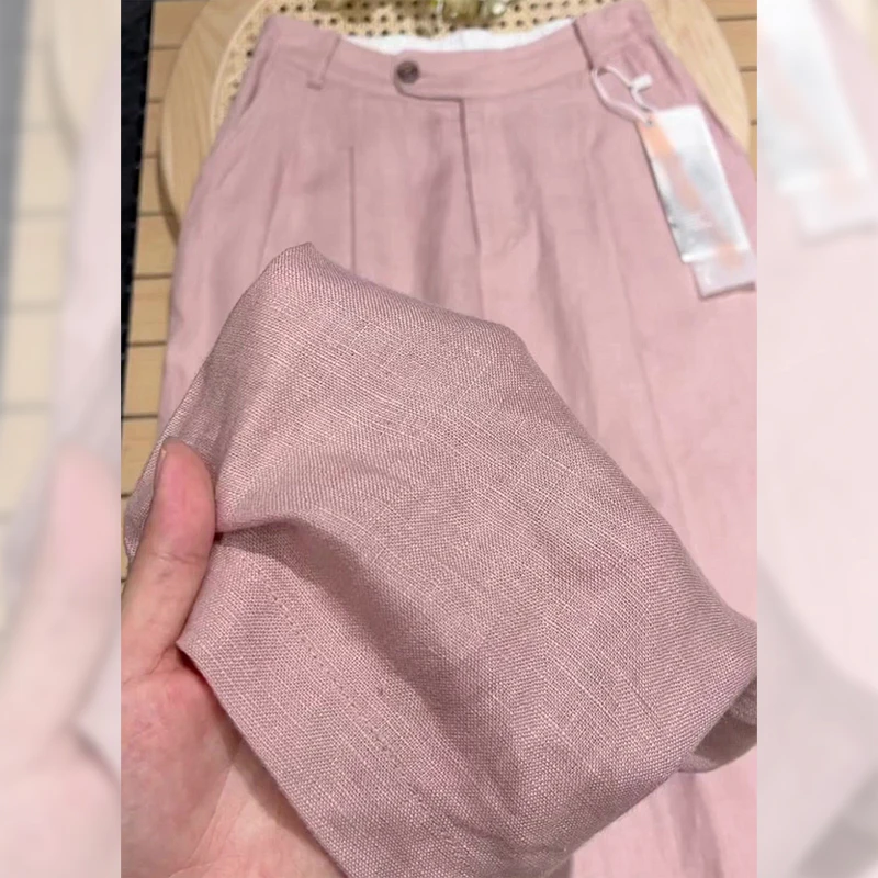 Широкие брюки с высокой талией, женские прямые хлопковые льняные брюки розового и фиолетового цвета, летние повседневные тонкие брюки
Широкие брюки с высокой талией, женские прямые хлопковые льняные брюки розового и фиолетового цвета, летние повседневные тонкие брюки