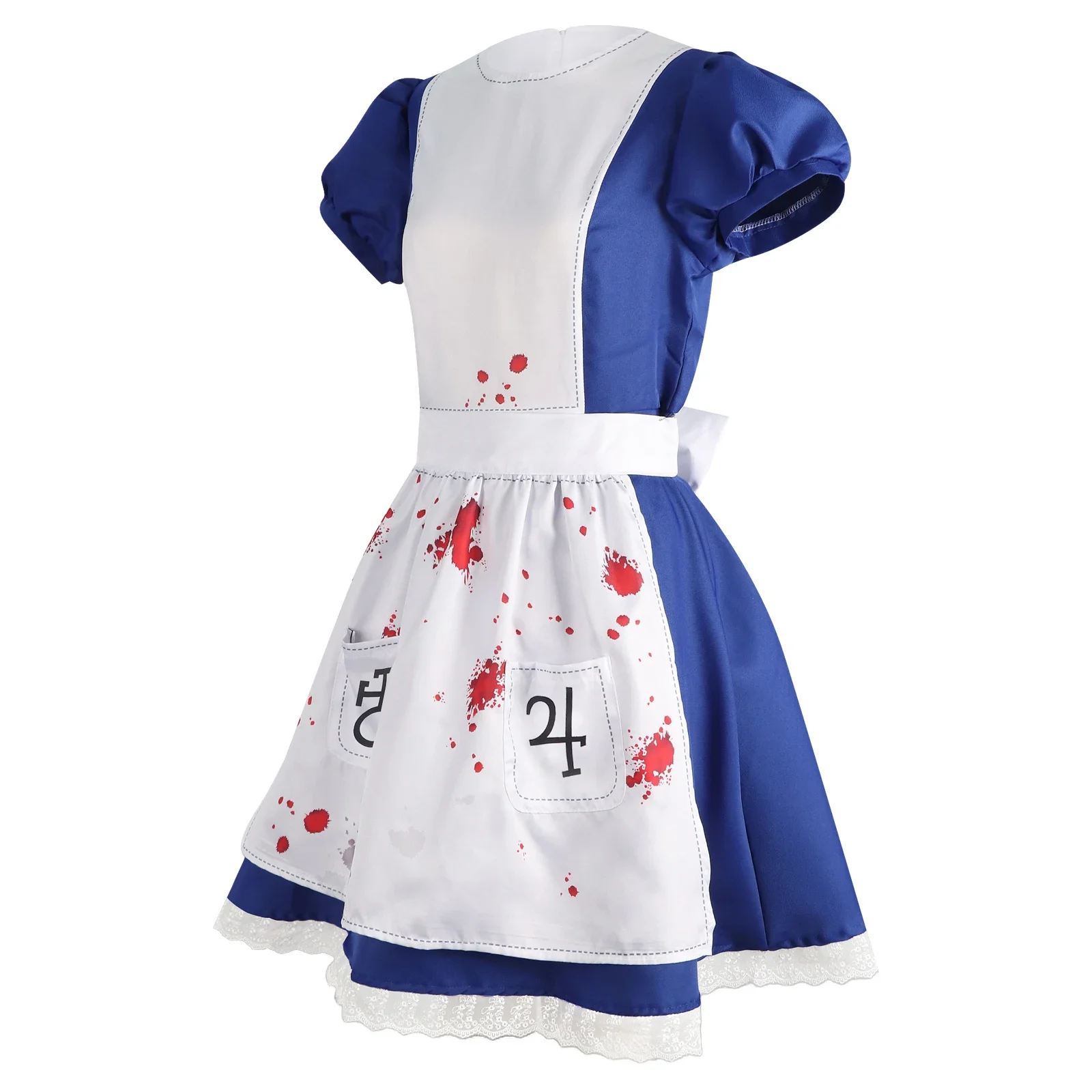 Alice Cosplay Costume Bloody Maid Dress with Striped Stockings for Women Girls Halloween
Alice Cosplay Costume Bloody Maid Dress with Striped Stockings for Women Girls Halloween