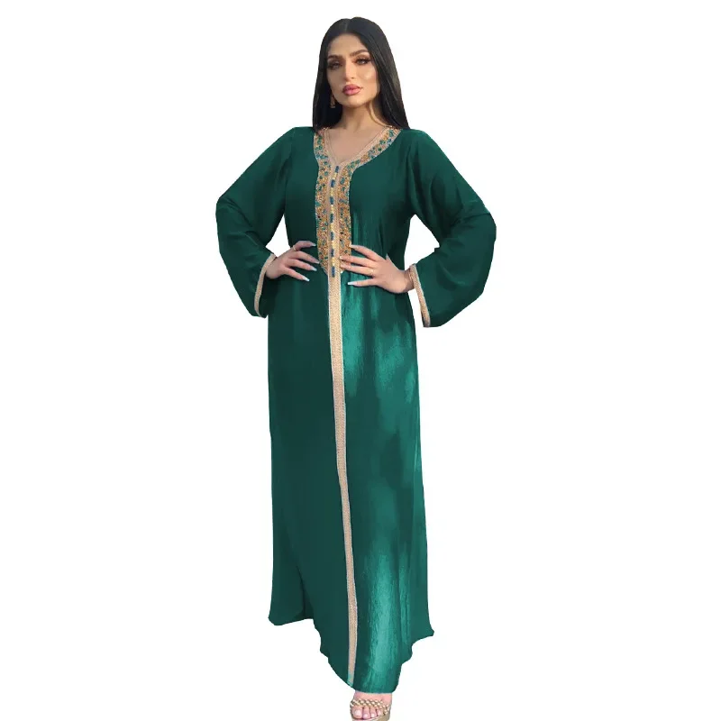 Elegant Muslim Dress Women Dubai Abaya Summer Long Sleeve Diamond V-neck Clothes for Muslim Women Kaftan Abaya Dress Outfits
Elegant Muslim Dress Women Dubai Abaya Summer Long Sleeve Diamond V-neck Clothes for Muslim Women Kaftan Abaya Dress Outfits