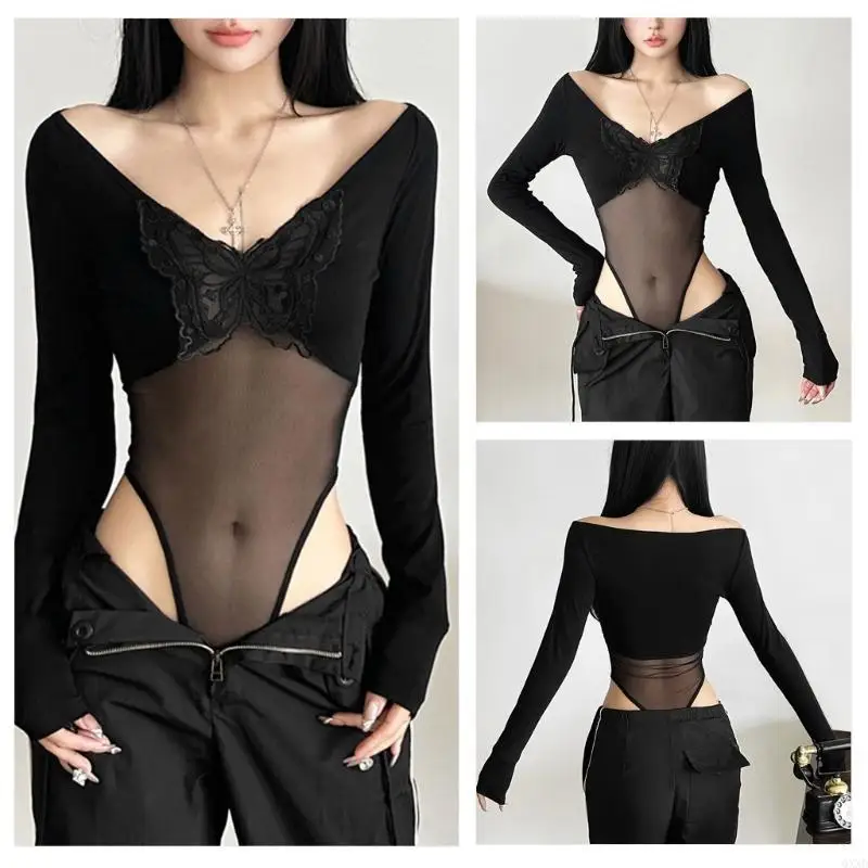 Retail/Drop Shipping Women's Aesthetic Lace Butterfly V Neck Long Sleeve Bodysuit See Through Mesh Patchwork Fit Leotard
Retail/Drop Shipping Women's Aesthetic Lace Butterfly V Neck Long Sleeve Bodysuit See Through Mesh Patchwork Fit Leotard
